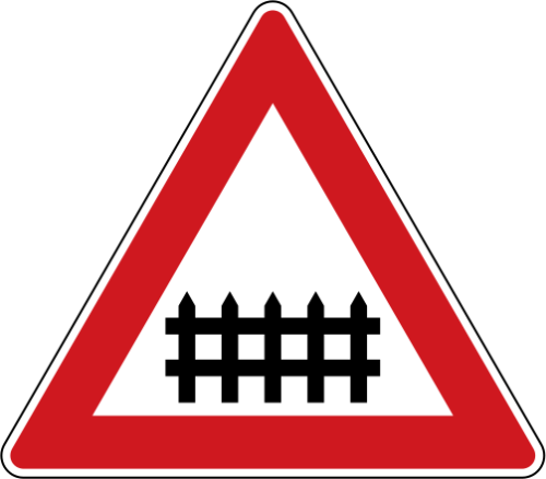 Dopravn znaka: A 29 eleznin pejezd se zvorami
