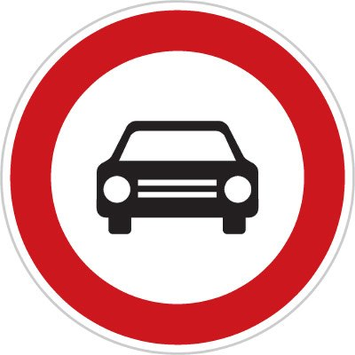 Dopravn znaka: B 3a Zkaz vjezdu vech motorovch vozidel s vjimkou motocykl bez postrannho vozku