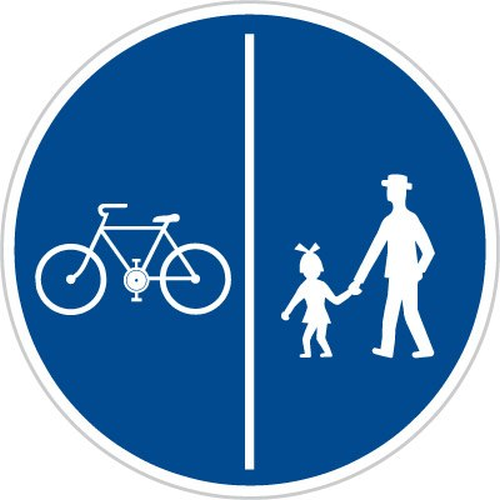 Dopravn� zna�ka: C 10a Stezka pro chodce a cyklisty d�len�