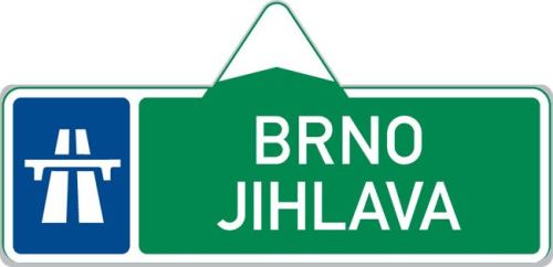 Dopravn� zna�ka: IS 1b Sm�rov� tabule pro p��jezd k d�lnici (s dv�ma c�li)