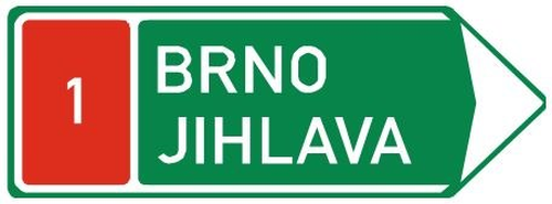 Dopravn� zna�ka: IS 1f Sm�rov� tabule p�ed n�jezdem na d�lnici (vpravo)