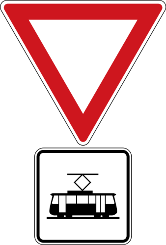 Dopravn� zna�ka: P 5 Dej p�ednost v j�zd� tramvaji!