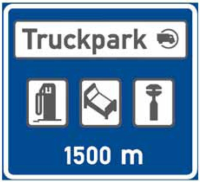 Dopravn znaka: IJ 17b Nvst ped truckparkem